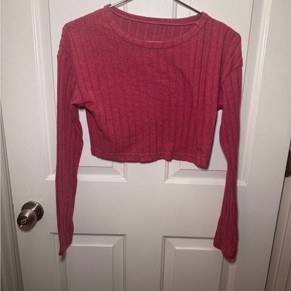Cropped Ribbed Knit Sweater - Pink - Picture 2 of 5